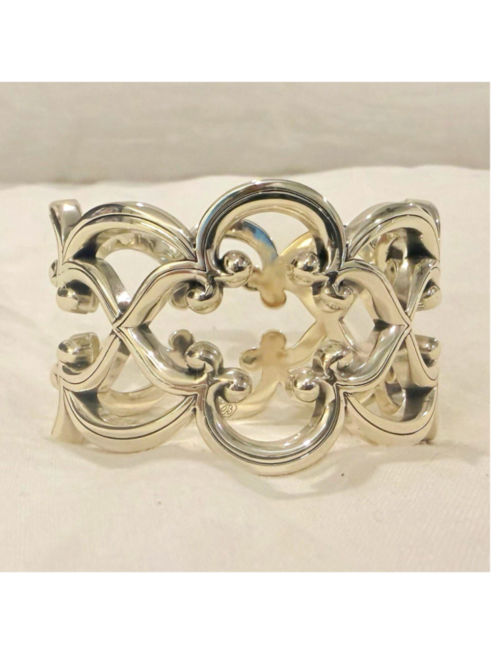 Brighton Wide Silver Tone Scroll Filigree Openwork Cuff Bracelet w/ Pouch